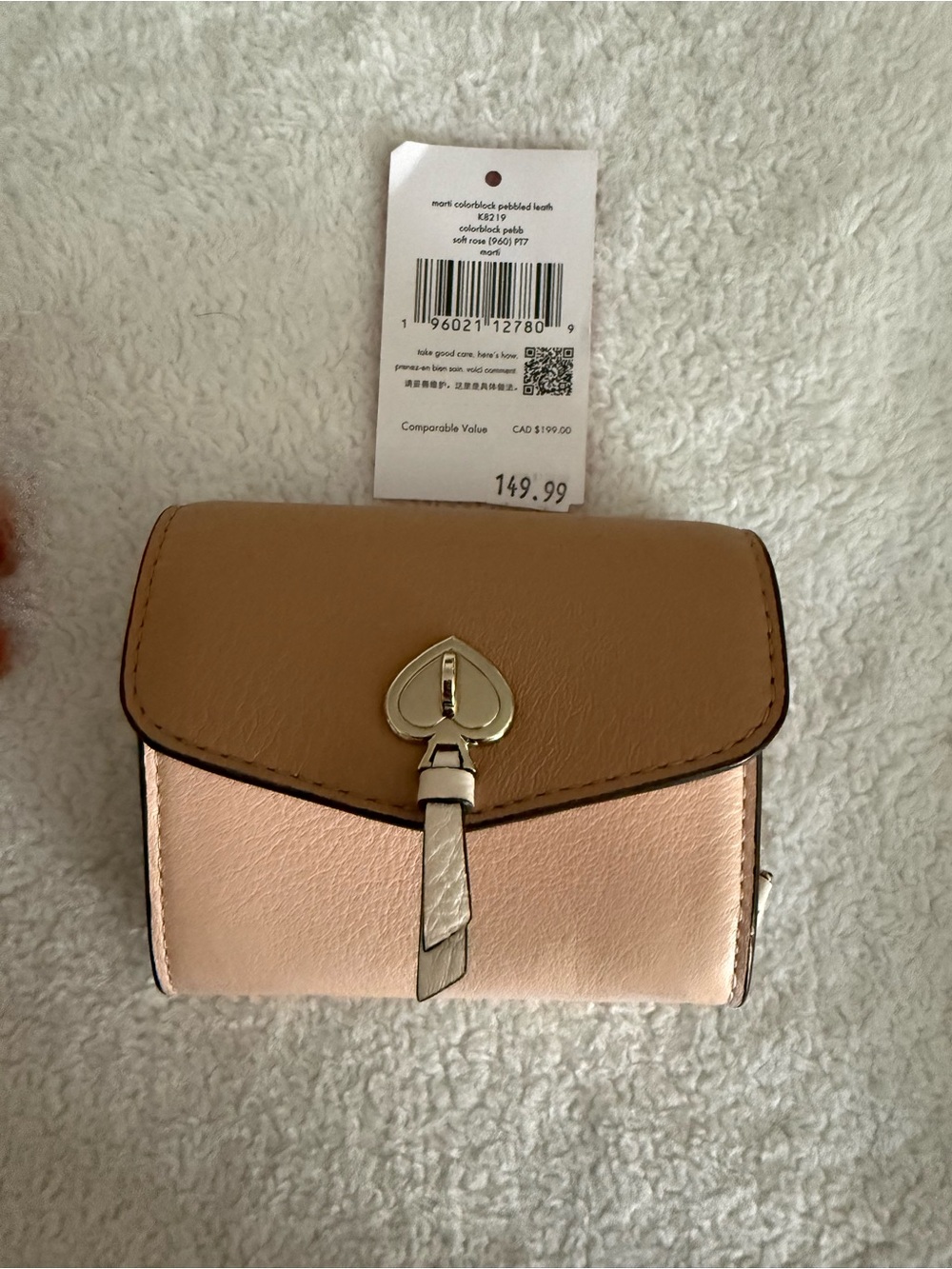 kate spade Pink and Tan Compact Wallet with Heart-Tassel Lock